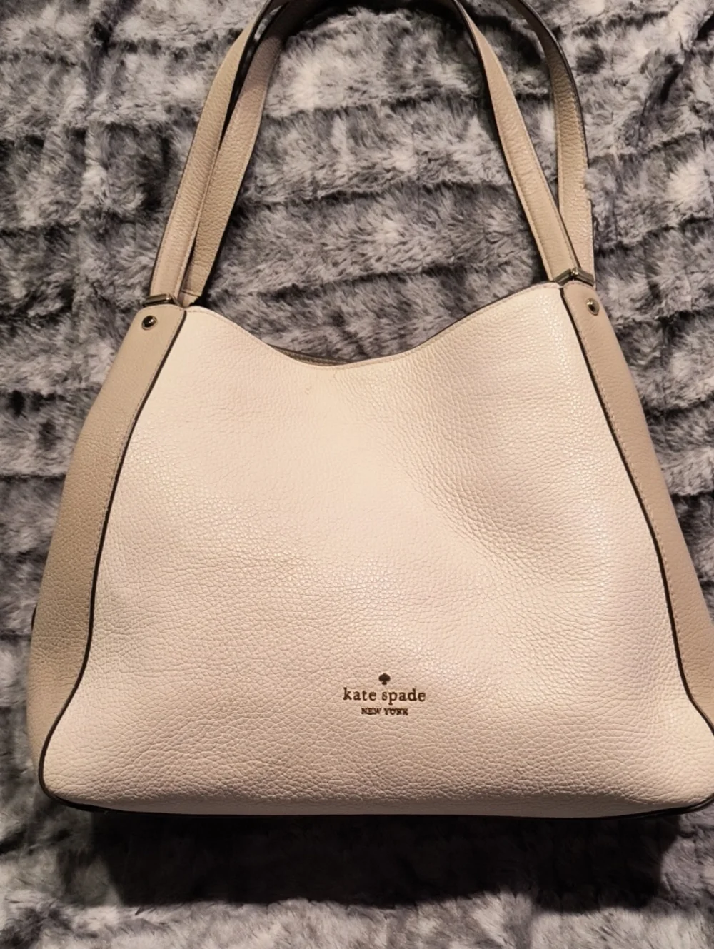 kate spade Cream Leila Pebbled Leather Shoulder Tote with Gold Logo Women's
